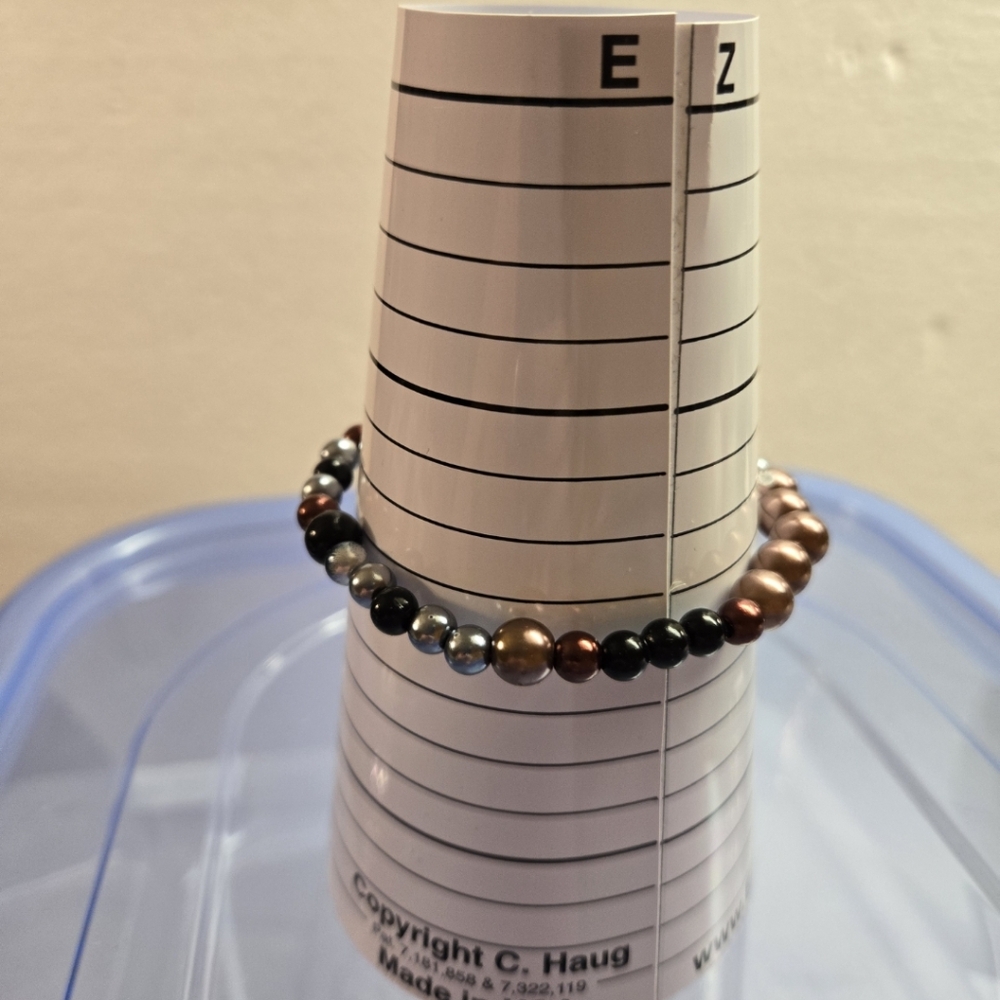 Hand Crafted Men's Black, Brown, Silver, and Copper Stretch Bracelet - Picture 8 of 8
